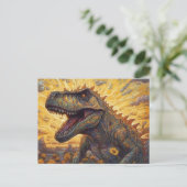 T-rex auf einem Sonnenblumenfeld Postkarte (Stehend Vorderseite)
