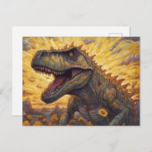 T-rex auf einem Sonnenblumenfeld Postkarte (Vorne/Hinten)