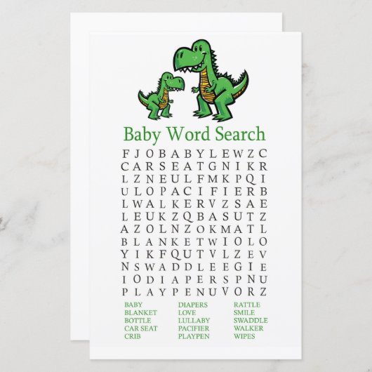 T-rex Baby Shower Word Search Game (Vorne/Hinten)