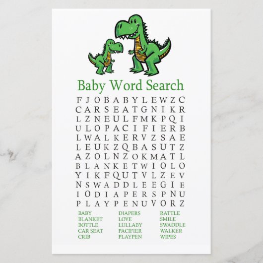 T-rex Baby Shower Word Search Game (Vorderseite)