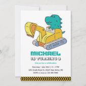T-Rex Baggerbauer Kindergeburtstag Einladung (Vorderseite)