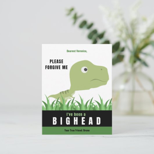 T-Rex Big Head Apology Card Ankündigung (Stehend Vorderseite)