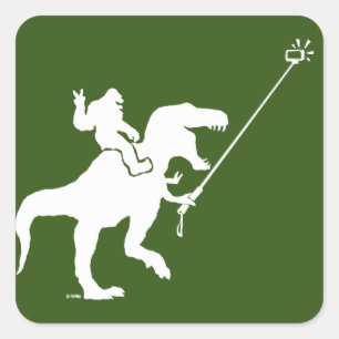T-rex & bigfoot selfie quadratischer aufkleber