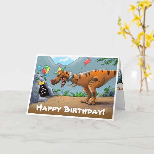T-Rex Birtday Karte (Gelbe Blume)