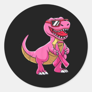 T Rex Breast Cancer Awareness Pink Ribbon Boys Runder Aufkleber