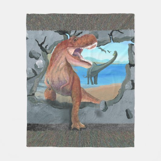 T-Rex bricht durch die Mauer Fleecedecke (Vorderseite)
