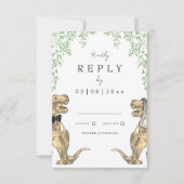 T-Rex Bride und Groom Dinosaur Hochzeitsantwort RSVP Karte (Vorderseite)