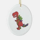 T-Rex Chirstmas-Ribboned Verzierung Keramik Ornament (Rechts)