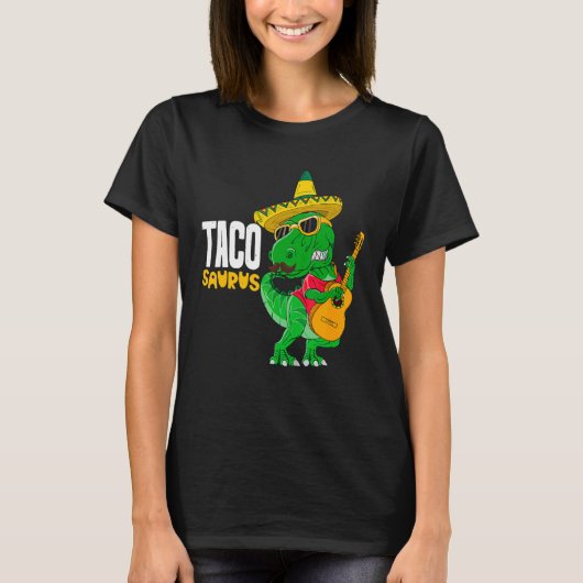 T Rex Cinco De Mayo Dinosaur Tacosaurus Guitar Som T-Shirt (Vorderseite)
