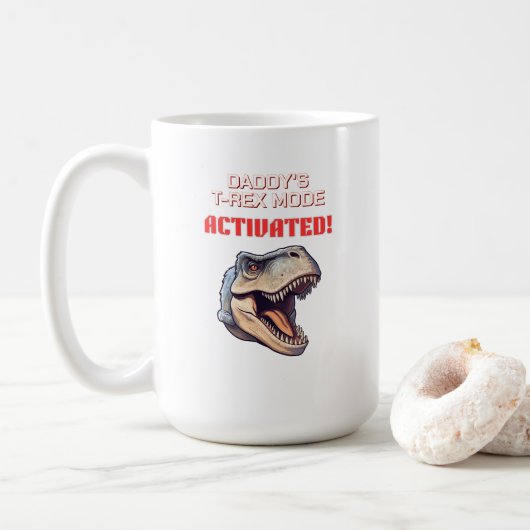 T-Rex Dad-Modus aktiviert Dinosaurier Meme Kaffeetasse (Mit Donut)