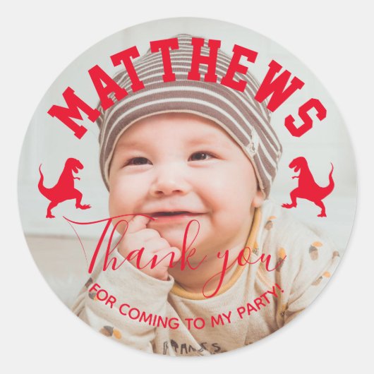 T rex danke Dinosaur Kindergeburtstag Runder Aufkleber (Vorderseite)