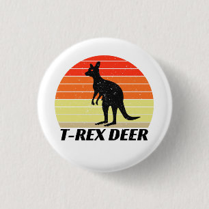 T-Rex Deer Tyrannosaurus Kangaroo - Retro Sunset Button