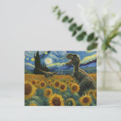 T-Rex Dinos in Van Gogh Starry Night Sonnenblumen Postkarte (Stehend Vorderseite)