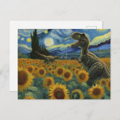 T-Rex Dinos in Van Gogh Starry Night Sonnenblumen Postkarte (Vorne/Hinten)