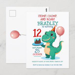 T-Rex-Dinosaur 12. Geburtstagsfeier Einladung Postkarte