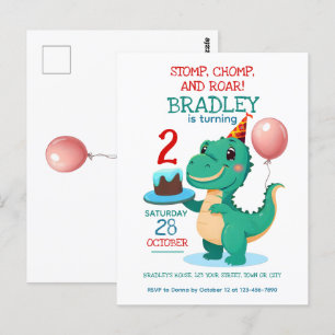 T-Rex-Dinosaur 2. Geburtstagsfeier-Einladung Postkarte