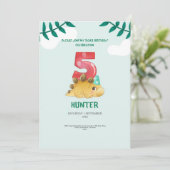 T-Rex Dinosaur 4. Geburtstag Einladung Kinder Part (Stehend Vorderseite)