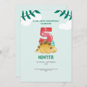 T-Rex Dinosaur 4. Geburtstag Einladung Kinder Part (Vorne/Hinten)