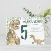 T Rex Dinosaur 5. Geburtstagsparty Einladung (Stehend Vorderseite)