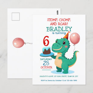 T-Rex-Dinosaur 6. Geburtstags-Einladung Postkarte