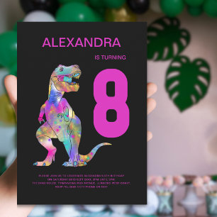 T-Rex Dinosaur 8. Geburtstagsparty Pink Einladung