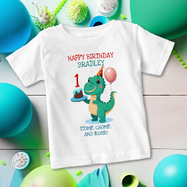 T Rex Dinosaur Add Age Happy Birthday Party Baby T-shirt