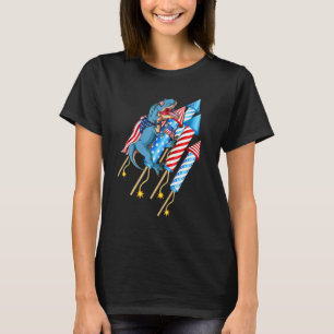 T-Rex Dinosaur American Flag Fireworks Rocket 4. T-Shirt