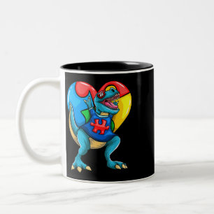 T Rex Dinosaur Autismus Bewusstsein Jungen Mädchen Zweifarbige Tasse