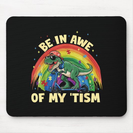 T Rex Dinosaur Autismus-Bewusstsein Staunen Sie üb Mousepad (Vorne)