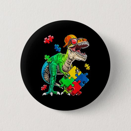 T Rex Dinosaur Autismus Sensibilisierung Puzzle Pi Button (Vorderseite)