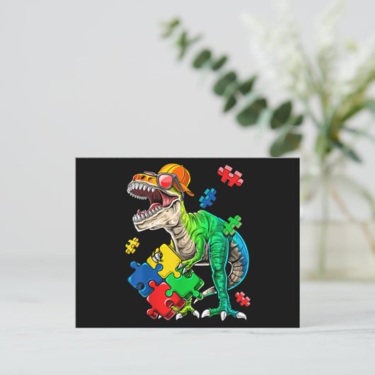 T Rex Dinosaur Autismus Sensibilisierung Puzzle Pi Postkarte (Stehend Vorderseite)