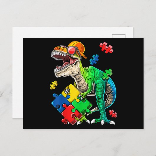 T Rex Dinosaur Autismus Sensibilisierung Puzzle Pi Postkarte (Vorne/Hinten)