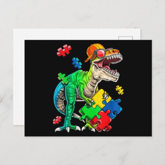 T Rex Dinosaur Autismus Sensibilisierung Puzzle Pi Postkarte (Vorne/Hinten)