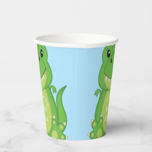 T-Rex Dinosaur Babydusche blau Pappbecher (Rechts)