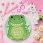 T-Rex Dinosaur Babydusche Grün Pappteller (Party)