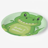 T-Rex Dinosaur Babydusche Grün Pappteller (Schrägansicht)