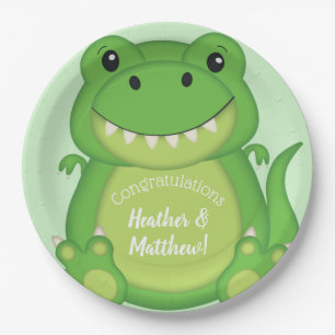 T-Rex Dinosaur Babydusche Grün Pappteller