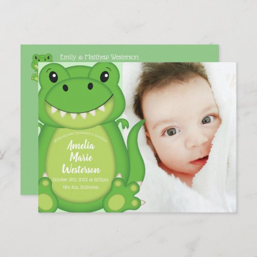 T-Rex Dinosaur Babydusche Grün Postkarte (Vorne/Hinten)