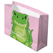 T-Rex Dinosaur Babydusche Pink Große Geschenktüte (Vorderseite Schrägansicht)