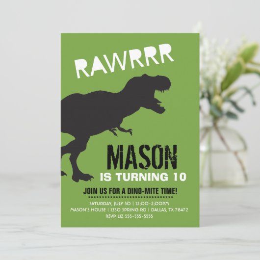 T Rex Dinosaur Boy Birthday Einladung (Stehend Vorderseite)