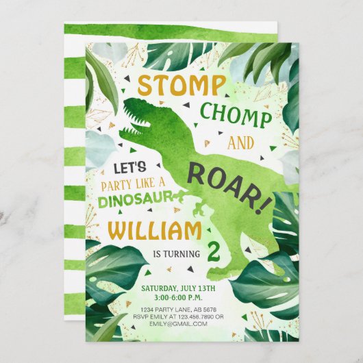 T Rex Dinosaur Boy Birthday Einladung (Vorne/Hinten)