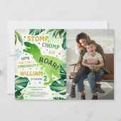 T Rex Dinosaur Boy Birthday Foto Einladung (Vorderseite)