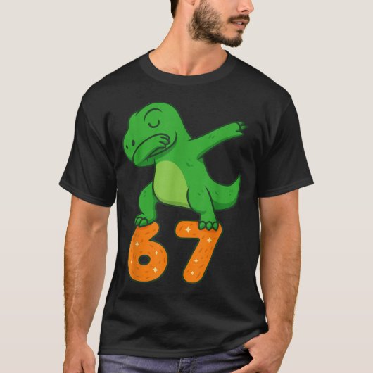 T-rex Dinosaur Dabbing 67 Meme Six Seven Funny T-Shirt (Vorderseite)