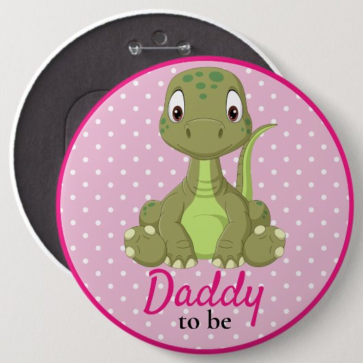 T Rex Dinosaur Daddy Pink Baby Showbutton Button (Vorne & Hinten)