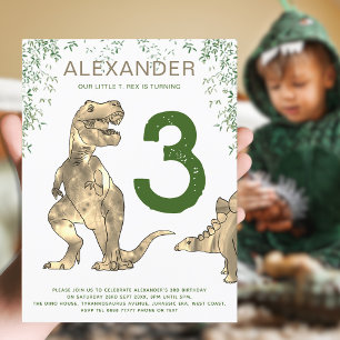 T-Rex Dinosaur Dschungel 3. Geburtstagsfeier Budge Einladungspostkarte