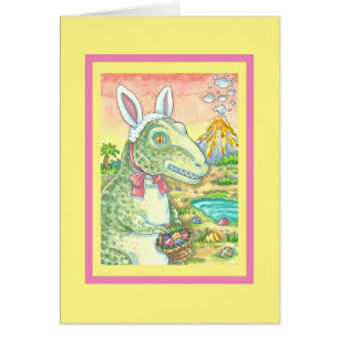 T-REX DINOSAUR EASTER BUNNY GREETING CARD Verse