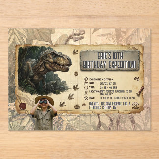 T-Rex-Dinosaur-Expedition-Geburtstags-Abenteuer Acryleinladungen