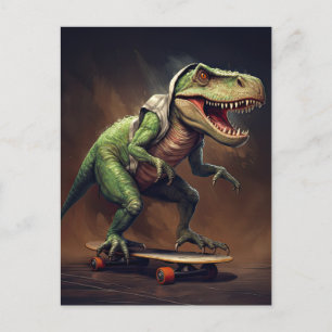 T-Rex Dinosaur fährt Skateboard Geburtstagsfeier Postkarte