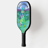 T. rex dinosaur farbiger Name hinzufügen Pickleball Schläger (Links)