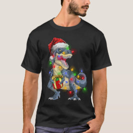 T Rex Dinosaur Frohe Weihnachtslicht Weihnachtsman T-Shirt